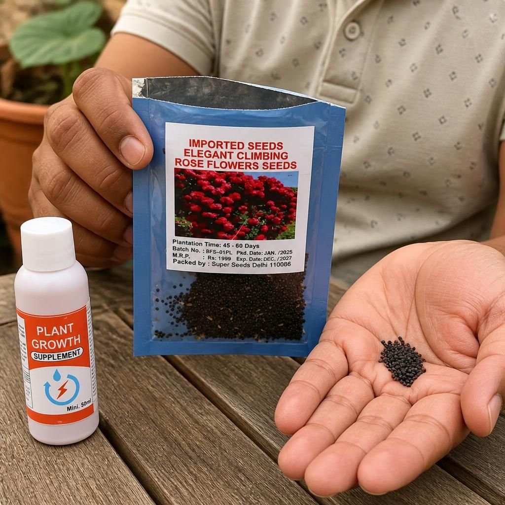 Elegant Climbing Rose Flower Seeds With Plant Growth Supplement KIT